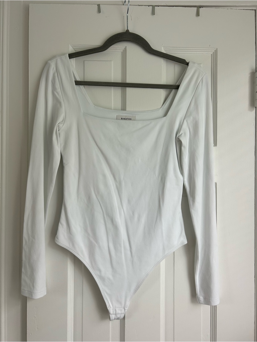 Babaton White Long-Sleeve Square Neck Bodysuit